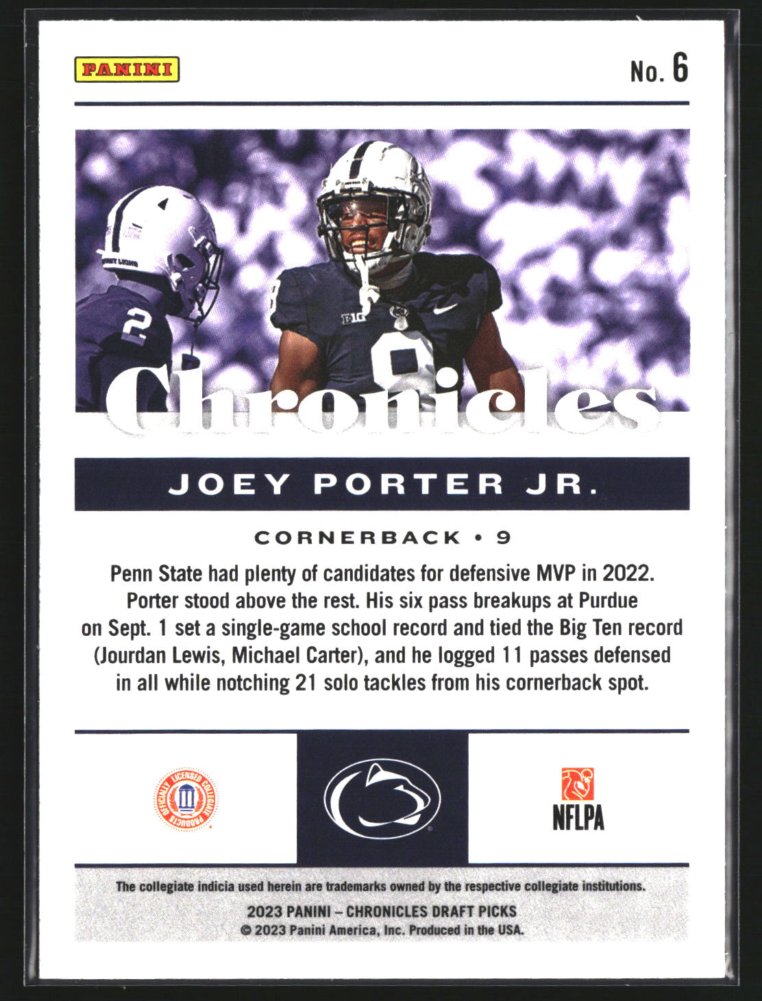 Joey Porter Jr. 2023 Panini Chronicles Draft Picks 6 Penn State Nittany Lions
