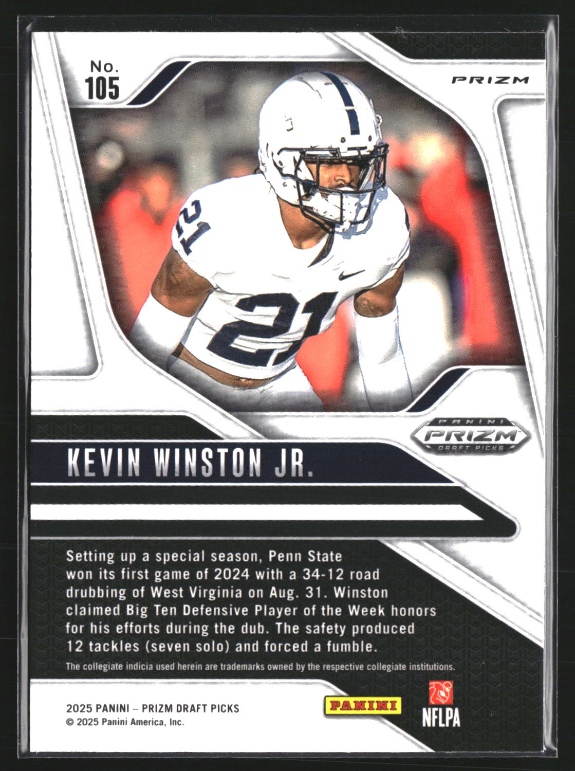 Kevin Winston Jr. 2025 Panini Prizm Draft 105 Prizm Gold Ice Penn Nittany Lions