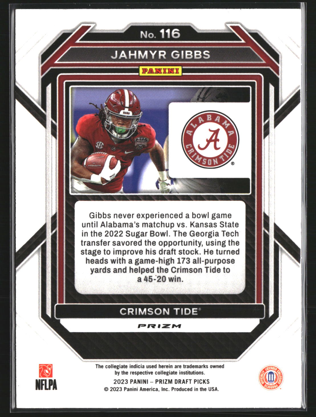 Jahmyr Gibbs 2023 Panini Prizm Draft 116 Prizm Gold Ice Alabama Crimson Tide