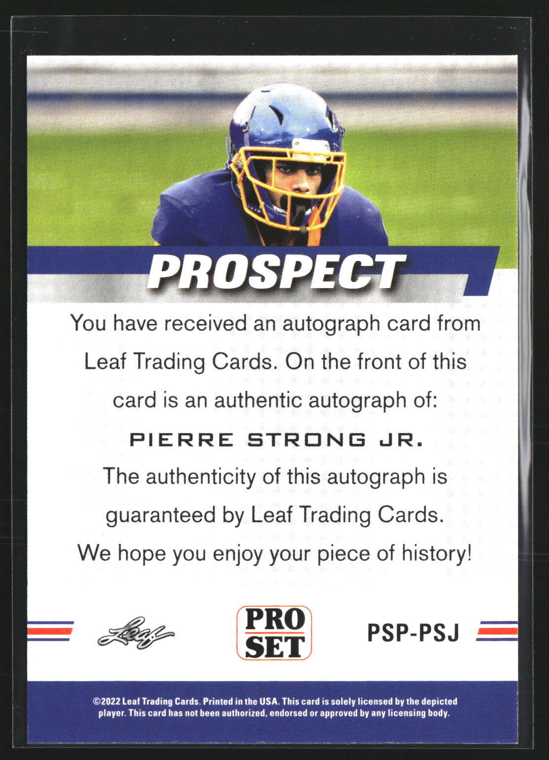 Pierre Strong Jr. 2022 Pro Set Sports PSP-PSJ Prospect Autographs AU Jackrabbits