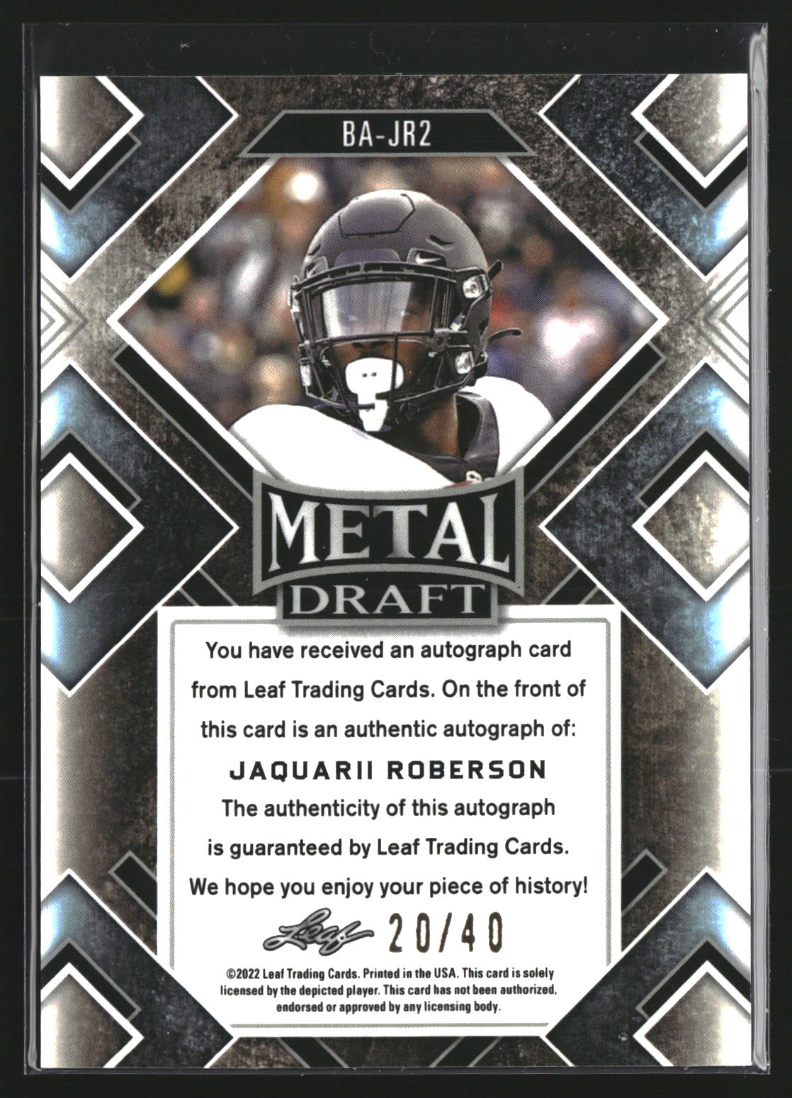 Jaquarii Roberson 2022 Leaf Metal Draft BA-JR2 SN, AU Wake Forest Demon Deacons