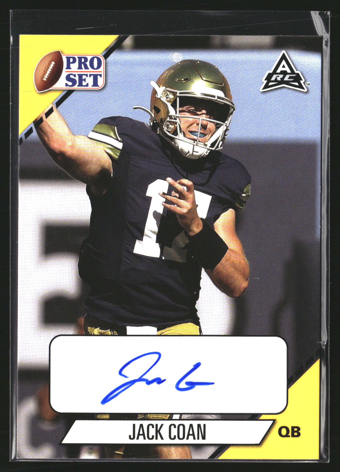 Jack Coan 2021 Pro Set College Football PS-JC1 Autographs Gold AU Fighting Irish
