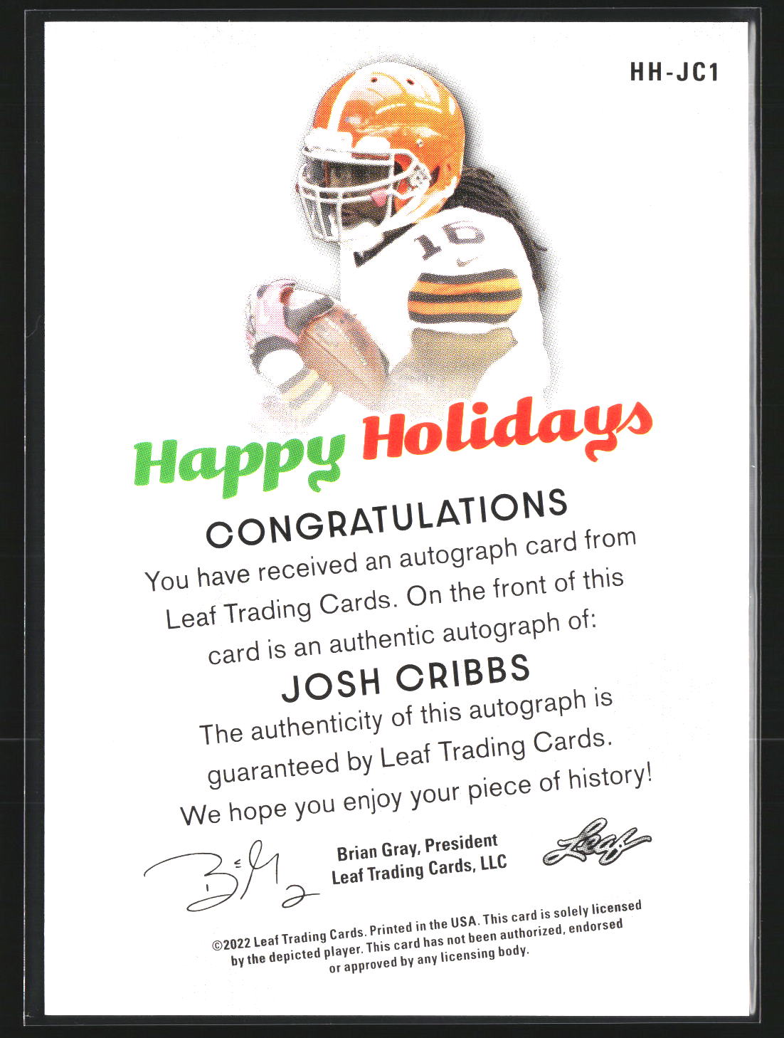 Josh Cribbs 2022 Leaf Holiday Packs HH-JC1 AU AU