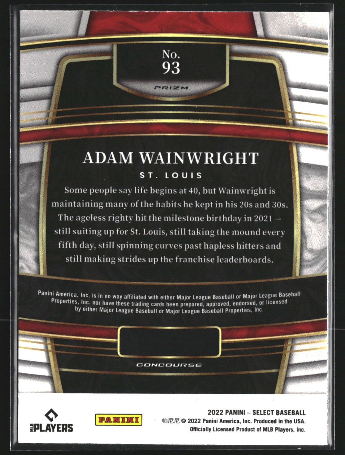 Adam Wainwright 2022 Panini Select 93 Scope St. Louis Cardinals