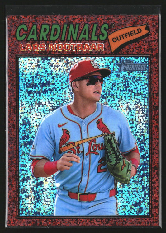 Lars Nootbaar 2026 Topps Heritage 198 Chrome Burgundy Sparkle Refractor Cardinal