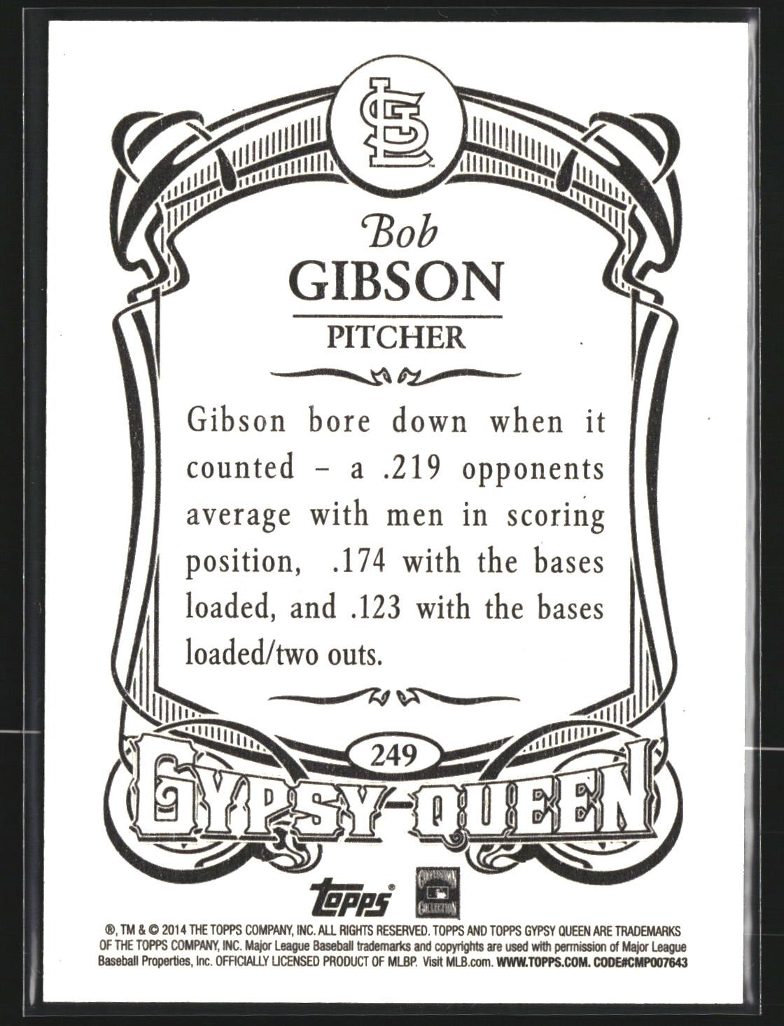 Bob Gibson 2014 Topps Gypsy Queen 249 St. Louis Cardinals