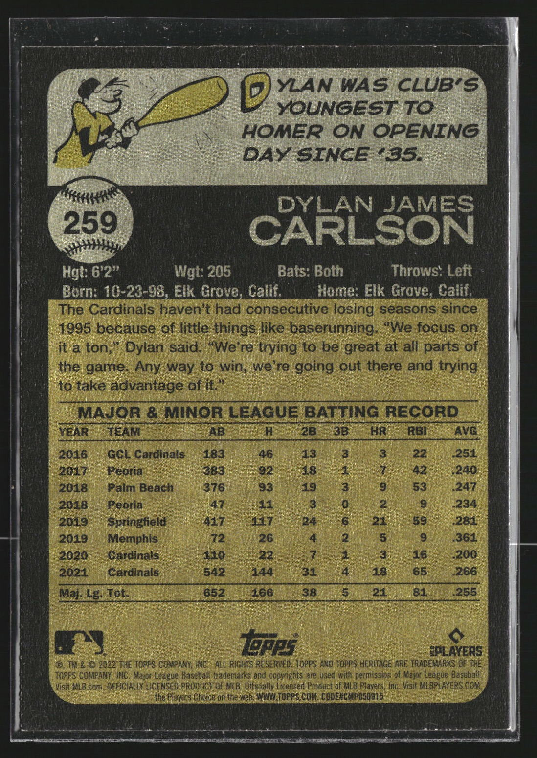 Dylan Carlson 2022 Topps Heritage 259 St. Louis Cardinals