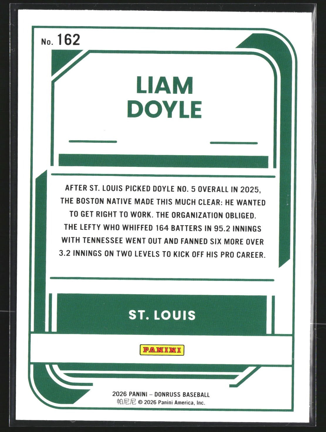 Liam Doyle 2026 Donruss 162 St. Louis Cardinals