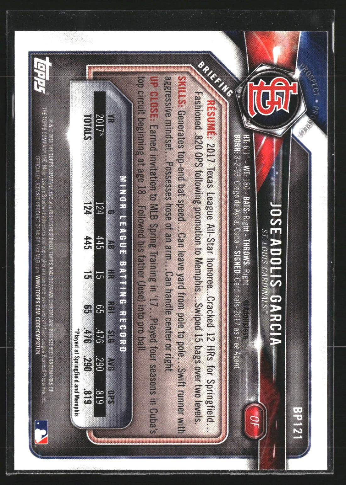 Jose Adolis Garcia 2018 Bowman BP121 Prospects St. Louis Cardinals