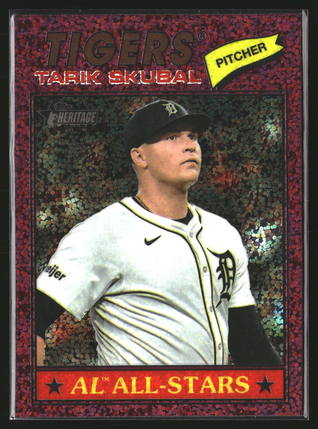 Tarik Skubal 2026 Topps Heritage 281 Chrome Burgundy Sparkle Refractor Tigers
