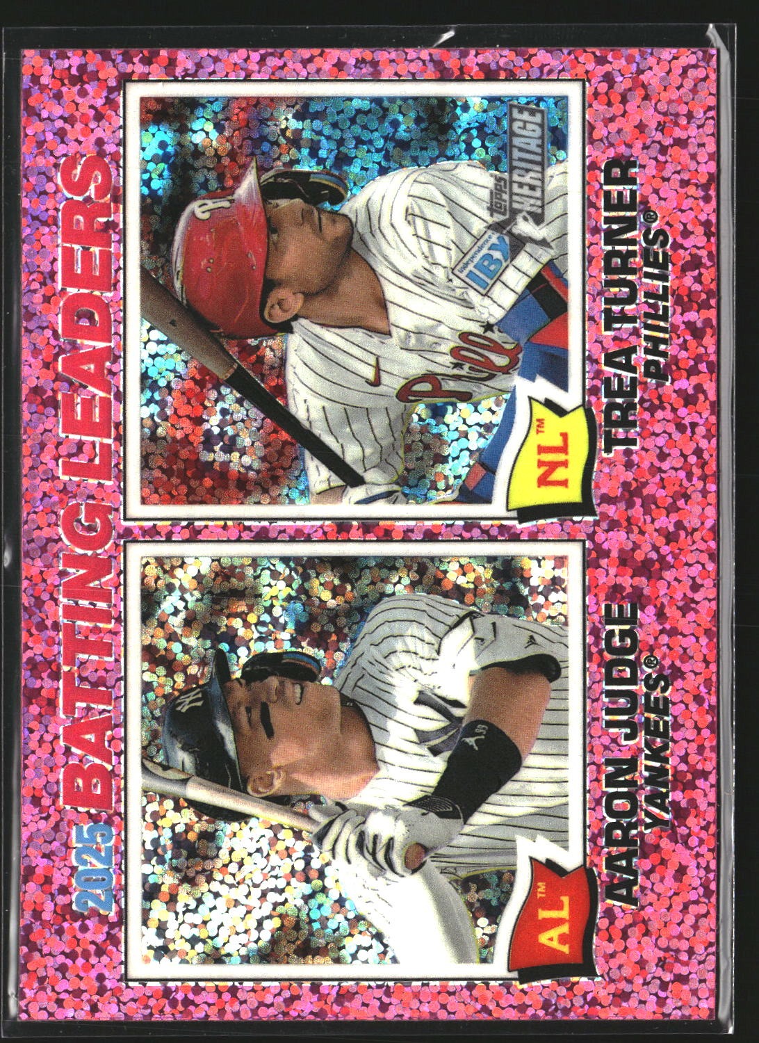 2025 Batting Leaders Aaron Judge Topps Heritage #1 Chrome Pink Sparkle Refractor