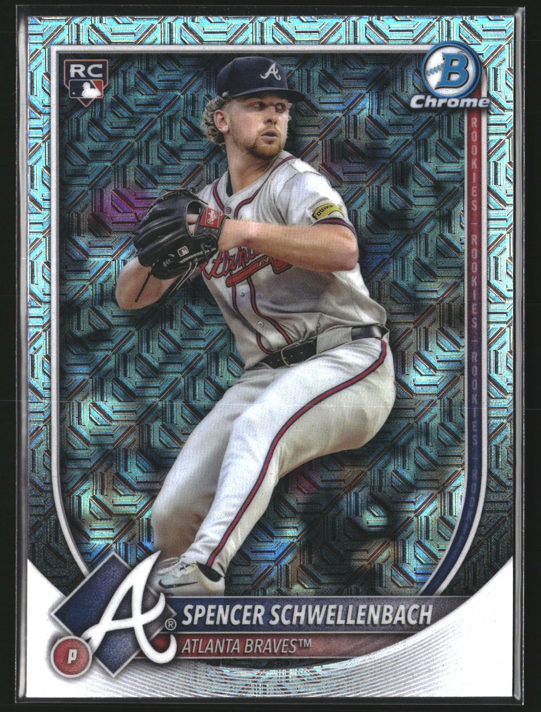 Spencer Schwellenbach 2025 Bowman 78 Chrome Mojo Refractor RC RC Atlanta Braves