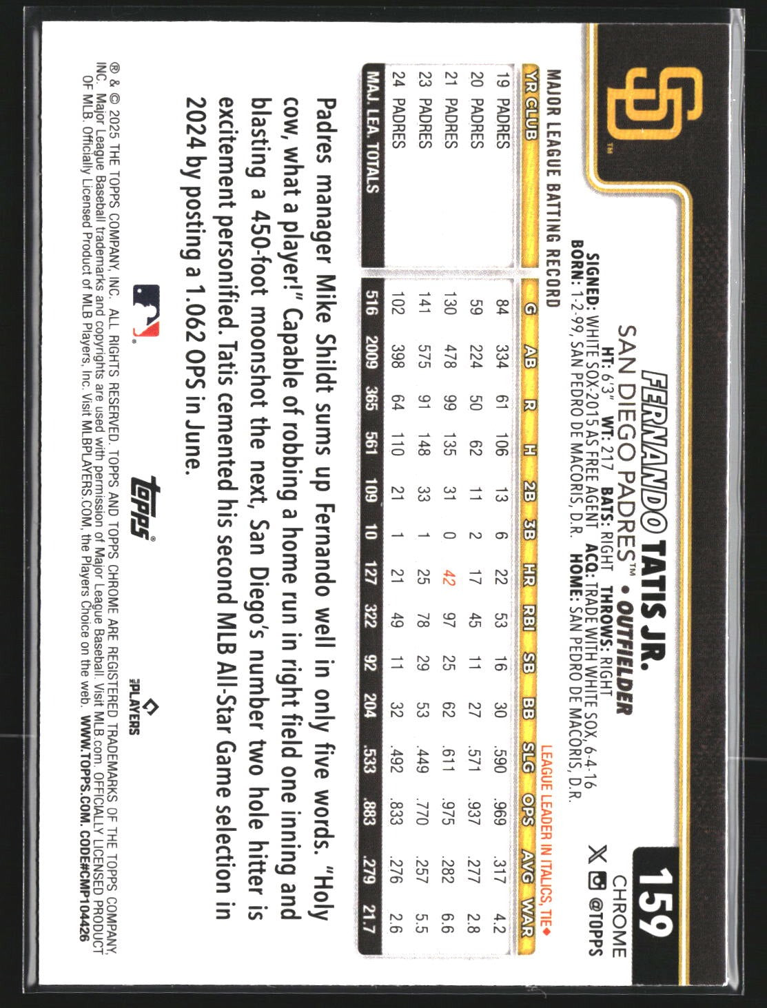 Fernando Tatis Jr. 2025 Topps Chrome 159 X-Fractors San Diego Padres
