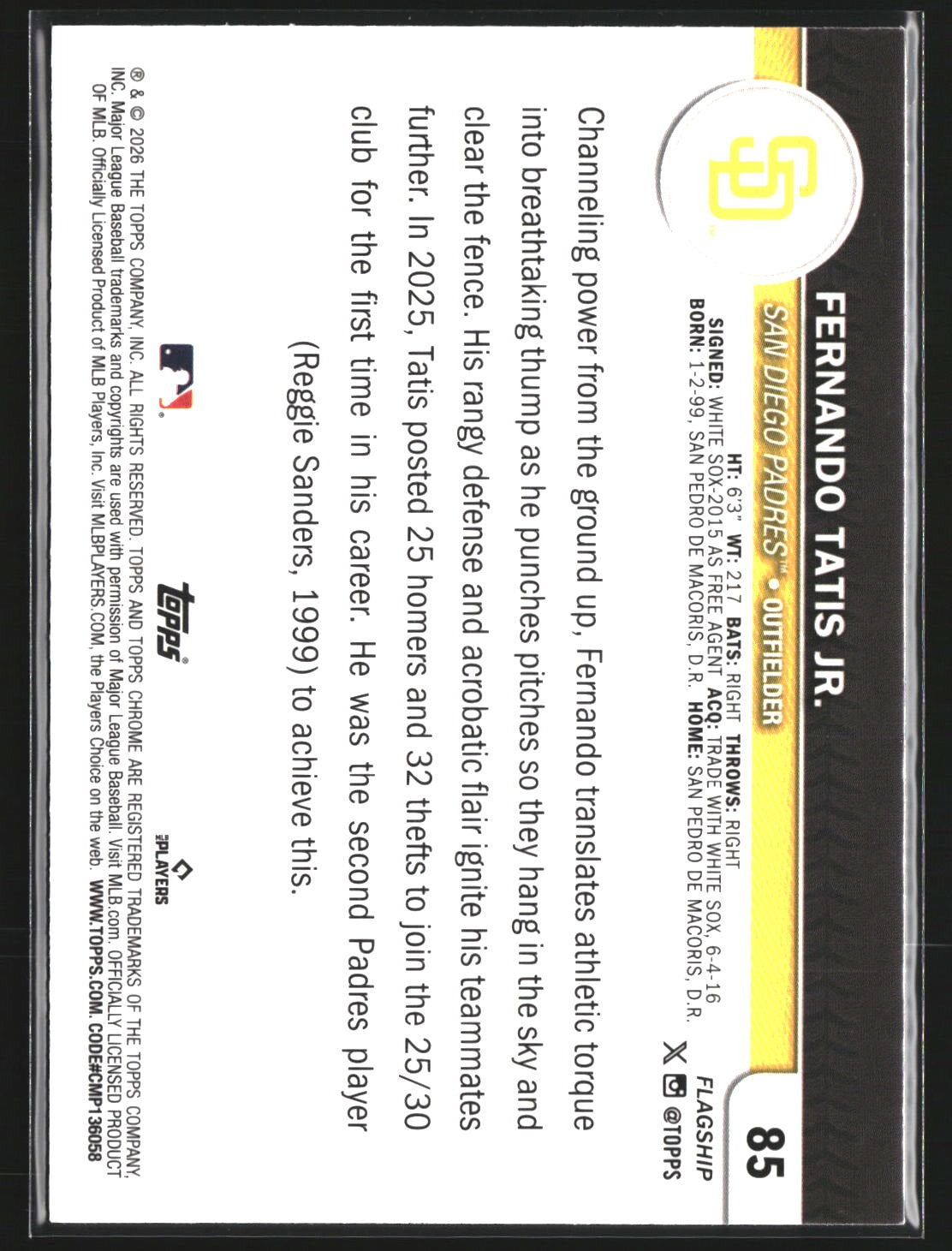 Fernando Tatis Jr. 2026 Topps 85 Flagship Collection Chrome San Diego Padres