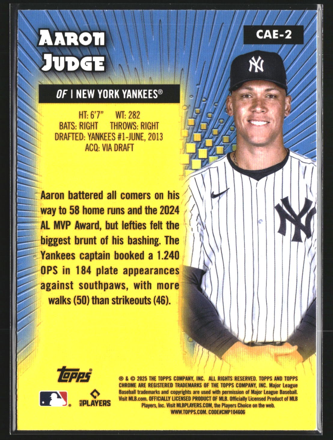 Aaron Judge 2025 Topps Chrome CAE-2 Chrome All-Etch New York Yankees