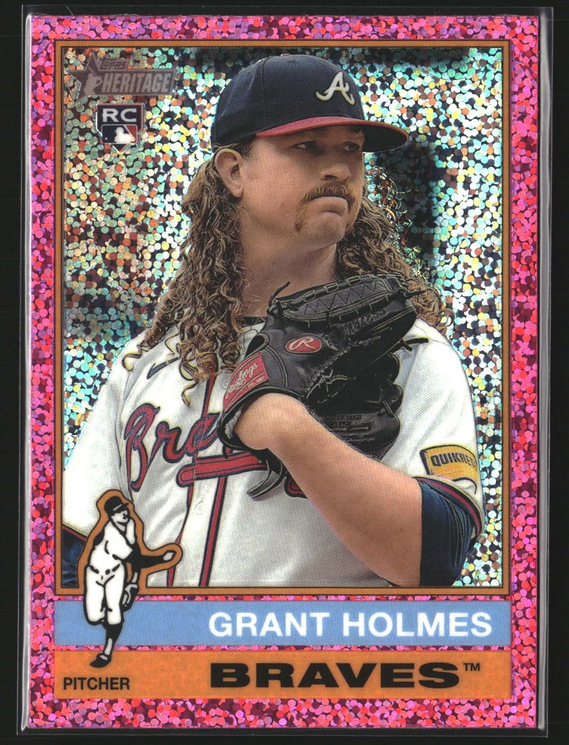 Grant Holmes 2025 Topps Heritage 22 Chrome Pink Sparkle Refractor RC Braves