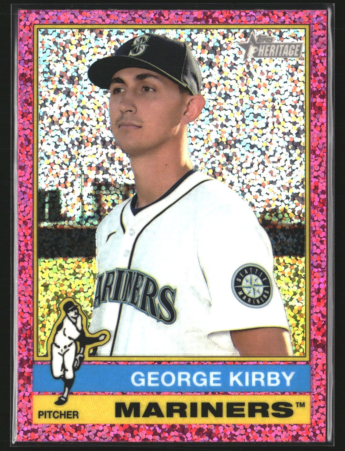 George Kirby 2025 Topps Heritage 190 Chrome Pink Sparkle Refractor Mariners
