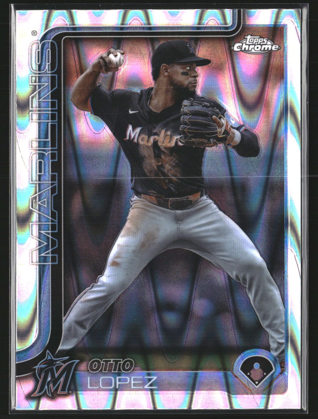 Otto Lopez 2025 Topps Chrome 134 RayWave Refractor Miami Marlins