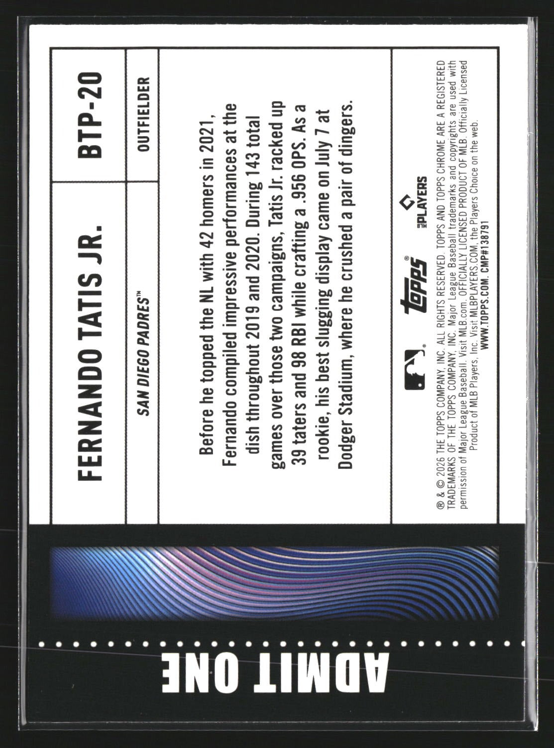 Fernando Tatis Jr. 2026 Topps Chrome BTP-20 Big Ticket Players San Diego Padres