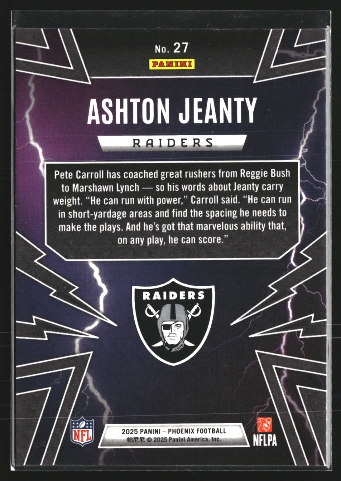 Ashton Jeanty 2025 Panini Phoenix 27 Thunderbirds Las Vegas Raiders