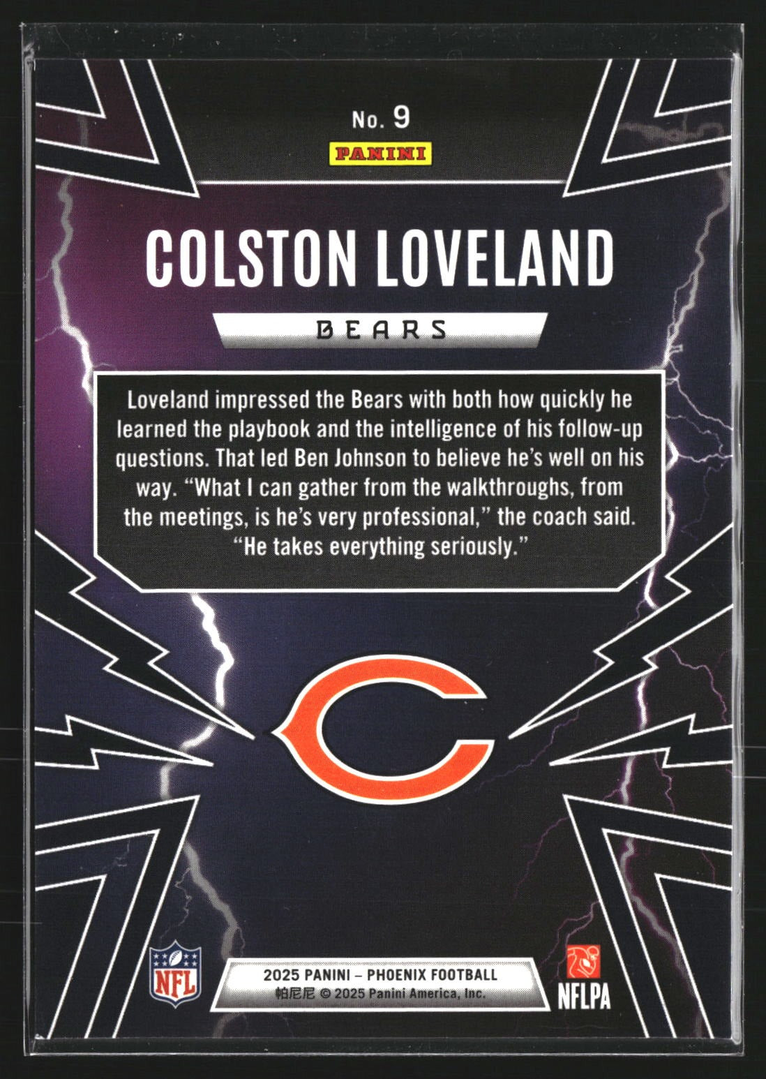 Colston Loveland 2025 Panini Phoenix 9 Thunderbirds Chicago Bears