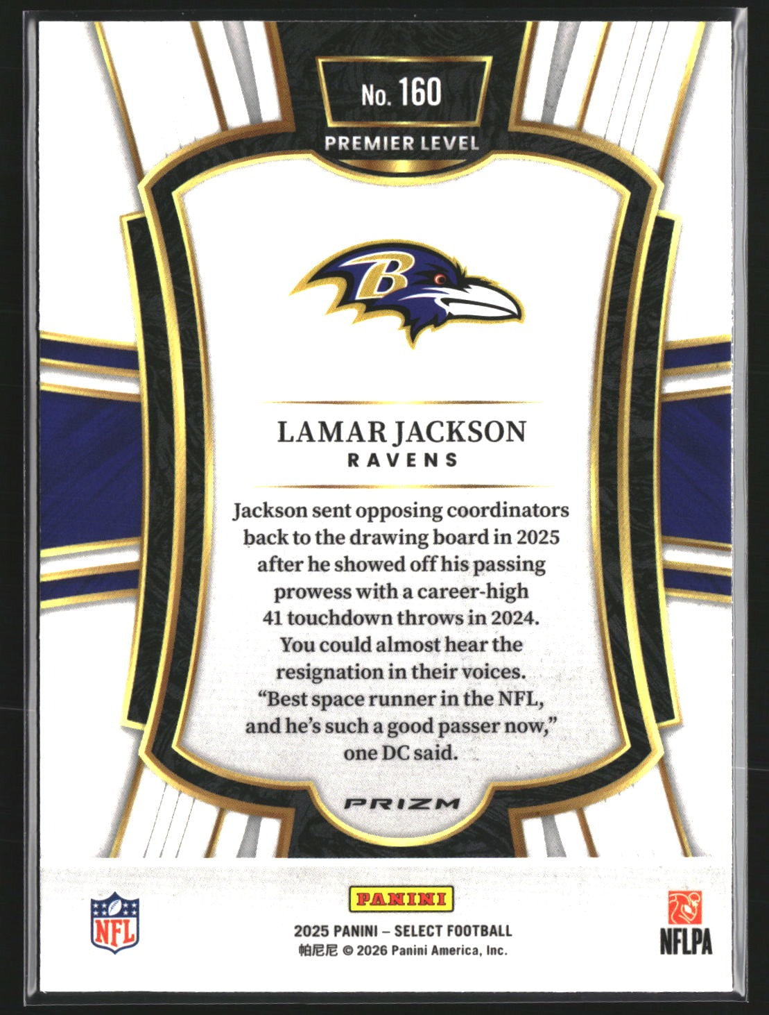 Lamar Jackson 2025 Panini Select 160 Black and Green Prizm Shock Baltimore Raven