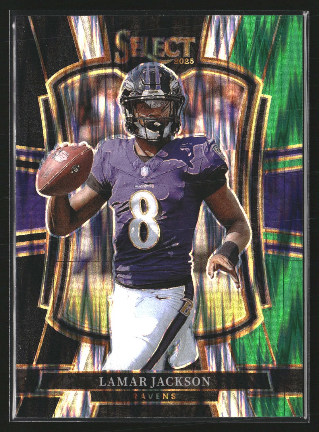 Lamar Jackson 2025 Panini Select 160 Black and Green Prizm Shock Baltimore Raven