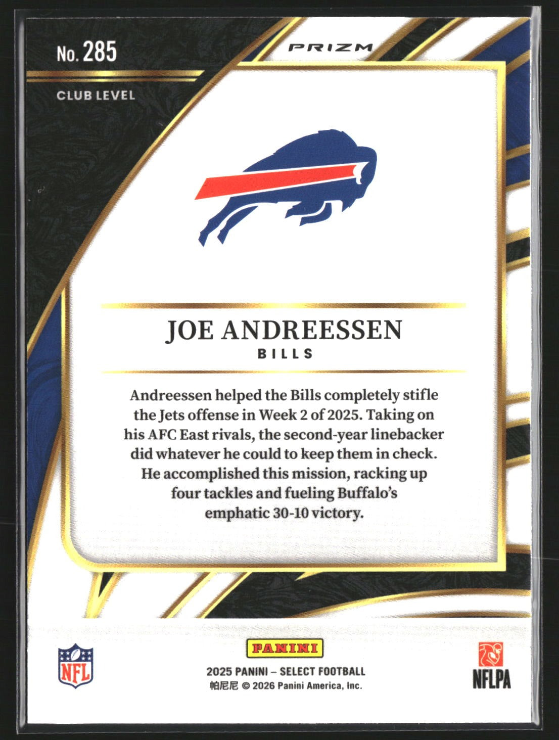 Joe Andreessen 2025 Panini Select 285 Black and Green Prizm Shock Buffalo Bills