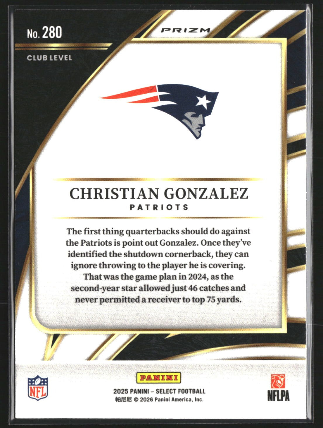 Christian Gonzalez 2025 Panini Select 280 Silver Prizm New England Patriots