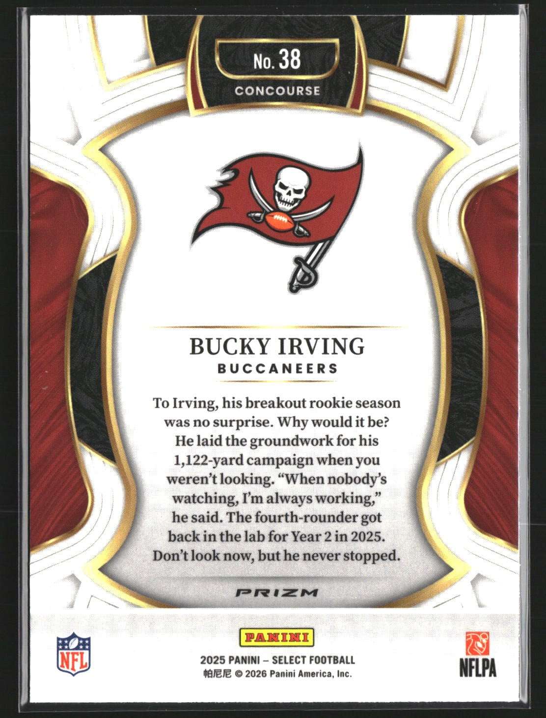 Bucky Irving 2025 Panini Select 38 Black and Red Prizm Shock Tampa Bay Buccaneer