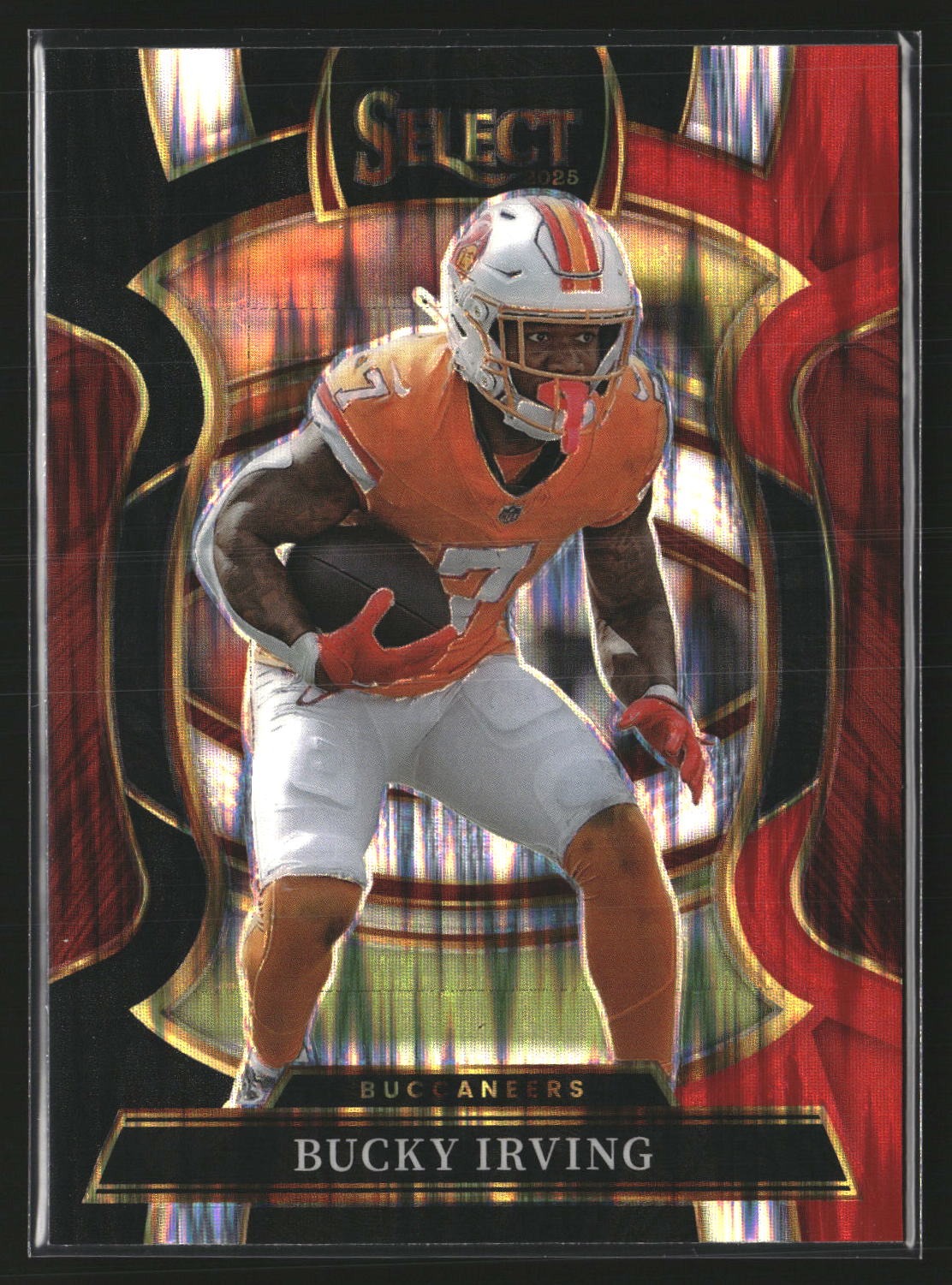 Bucky Irving 2025 Panini Select 38 Black and Red Prizm Shock Tampa Bay Buccaneer
