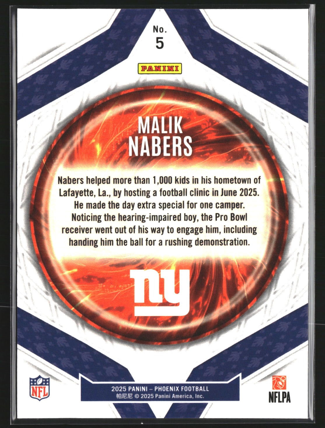 Malik Nabers 2025 Panini Phoenix 5 Paragon New York Giants