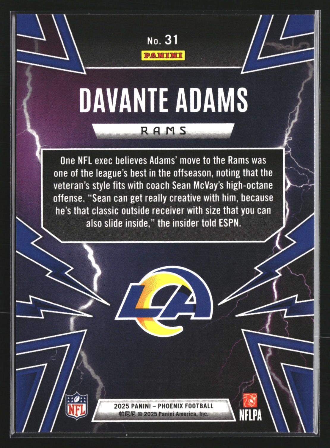 Davante Adams 2025 Panini Phoenix 31 Thunderbirds Los Angeles Rams