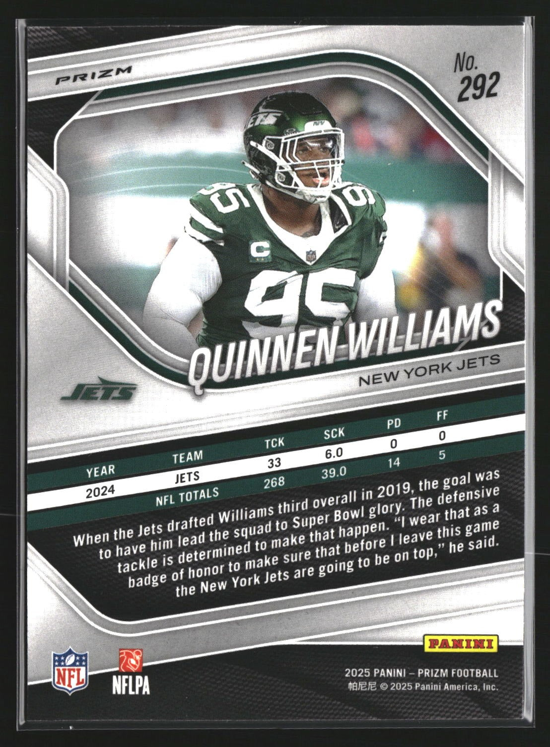 Quinnen Williams 2025 Panini Prizm 292 Silver New York Jets