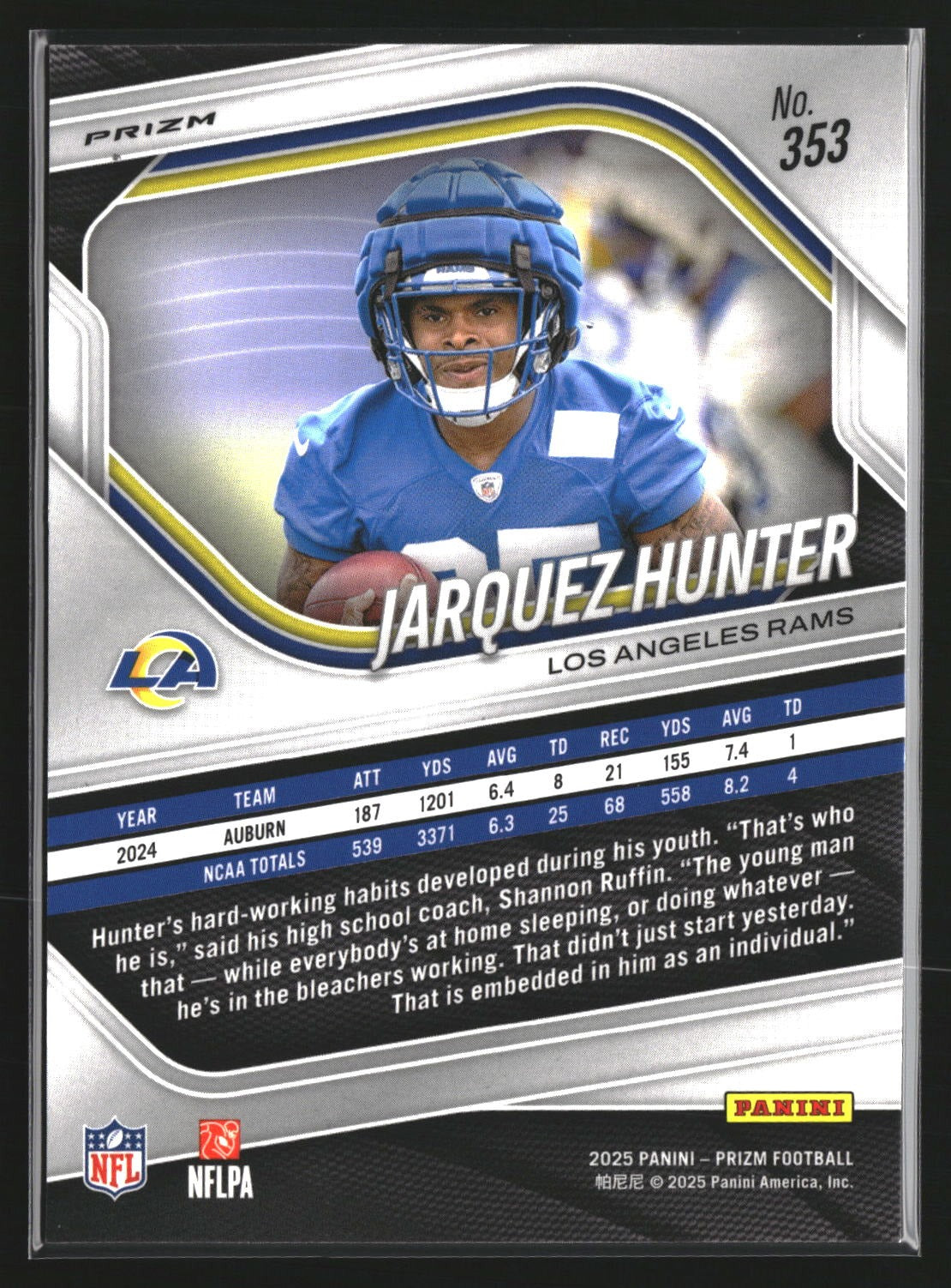 Jarquez Hunter 2025 Panini Prizm 353 Red White and Blue Los Angeles Rams