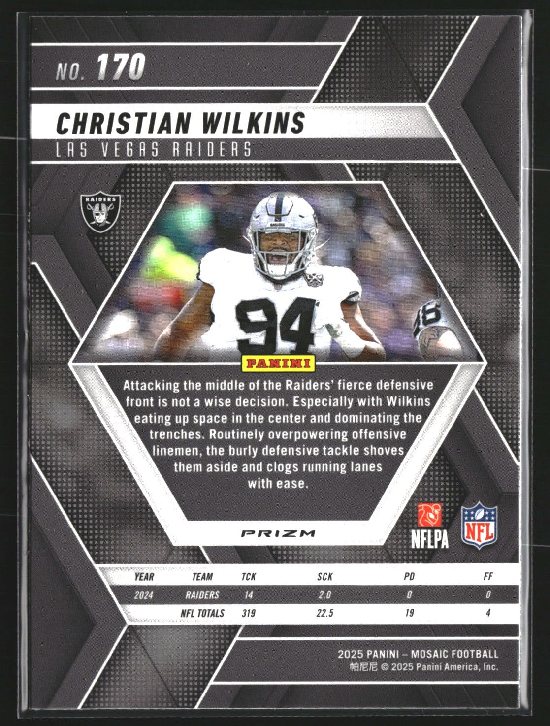 Christian Wilkins 2025 Panini Mosaic 170 Mosaic Reactive Yellow Las Vega Raiders