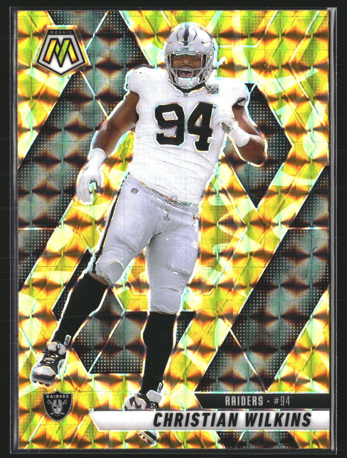 Christian Wilkins 2025 Panini Mosaic 170 Mosaic Reactive Yellow Las Vega Raiders
