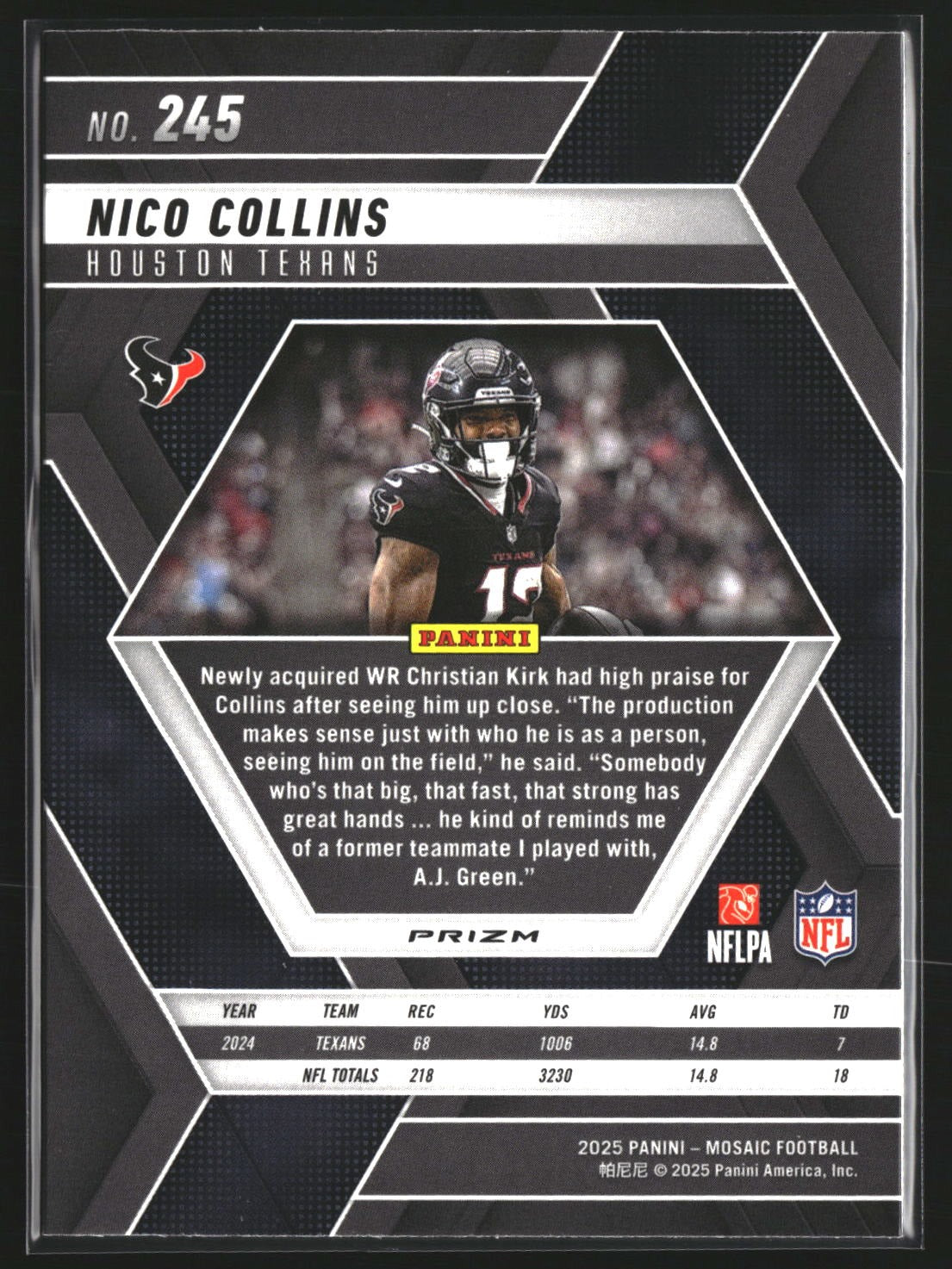 Nico Collins 2025 Panini Mosaic 245 Silver Houston Texans