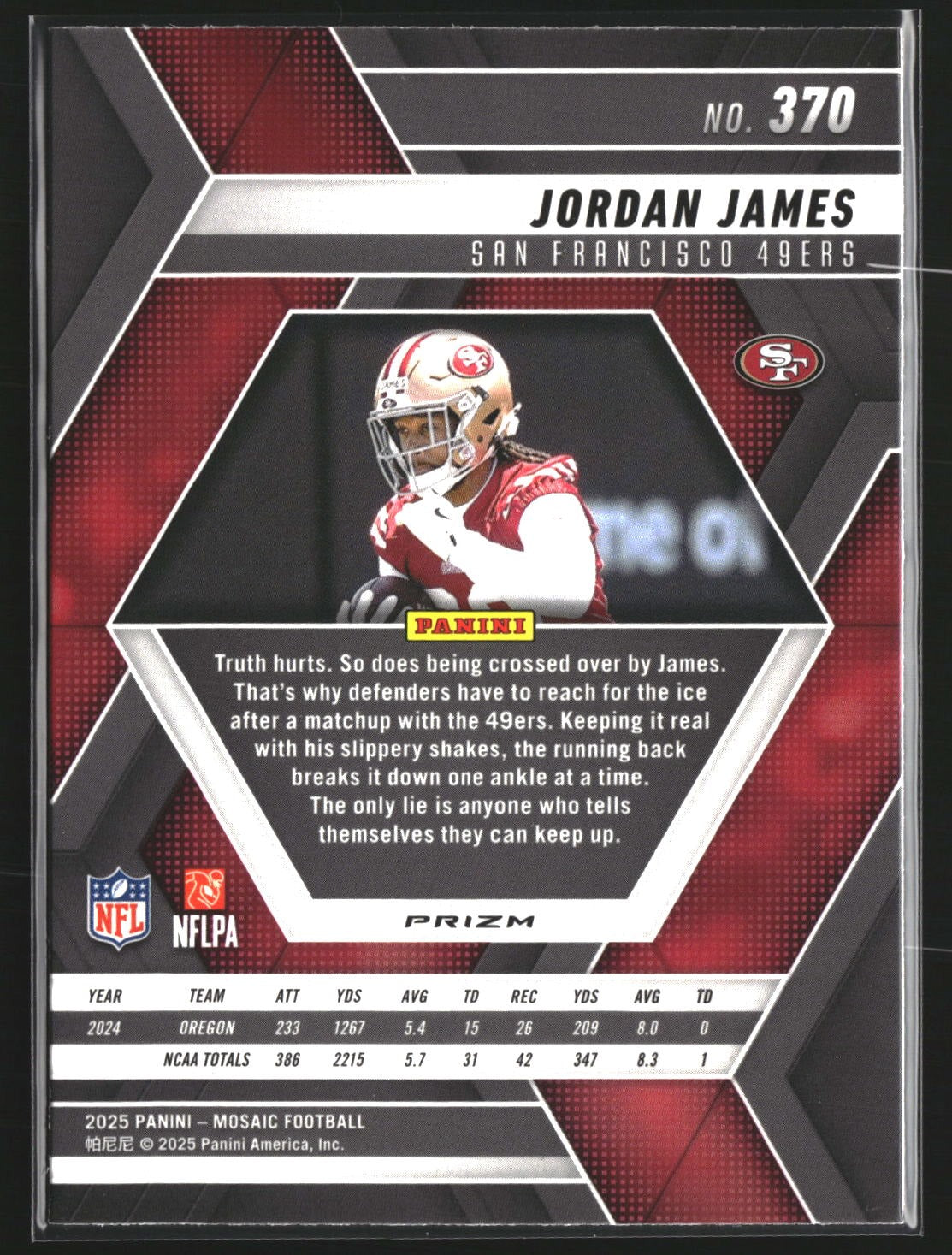 Jordan James 2025 Panini Mosaic 370 Red Scope RC RC San Francisco 49ers