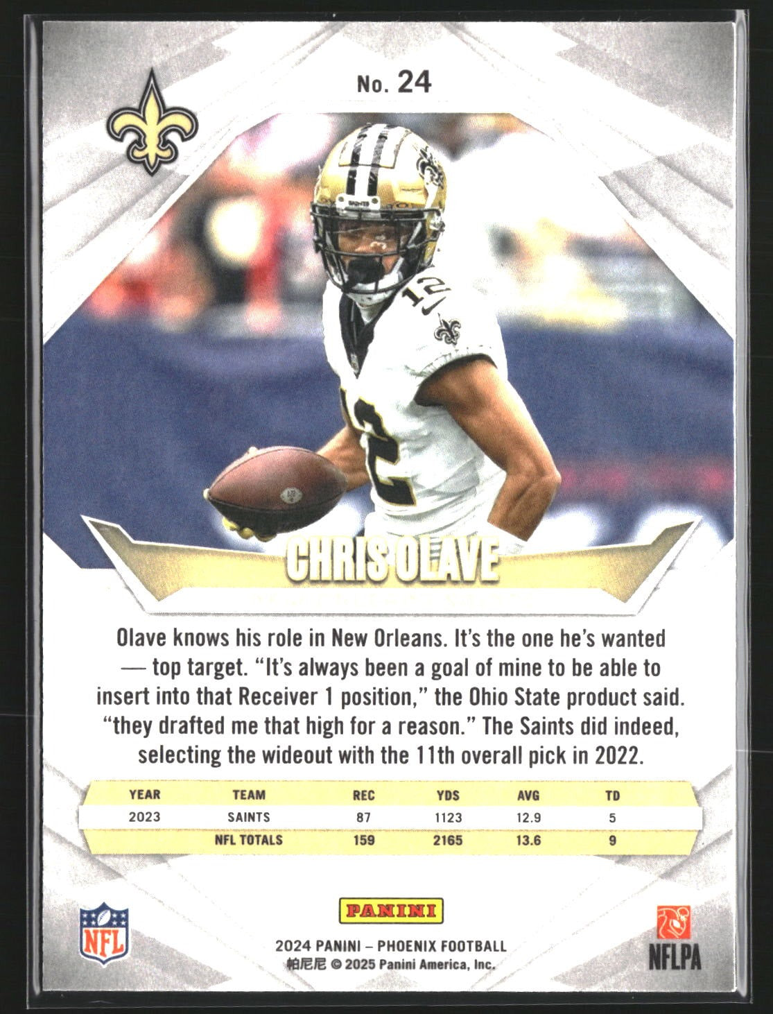 Chris Olave 2024 Panini Phoenix 24 Hyper New Orleans Saints