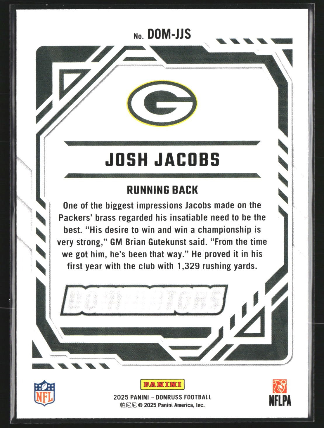 Josh Jacobs 2025 Donruss DOM-JJS Dominators Green Bay Packers