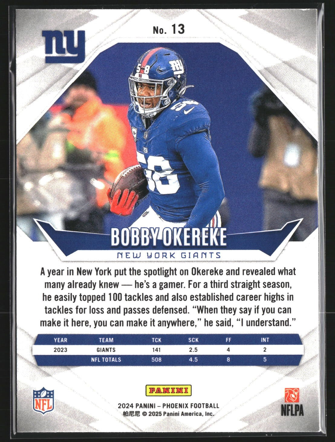 Bobby Okereke 2024 Panini Phoenix 13 Orange New York Giants