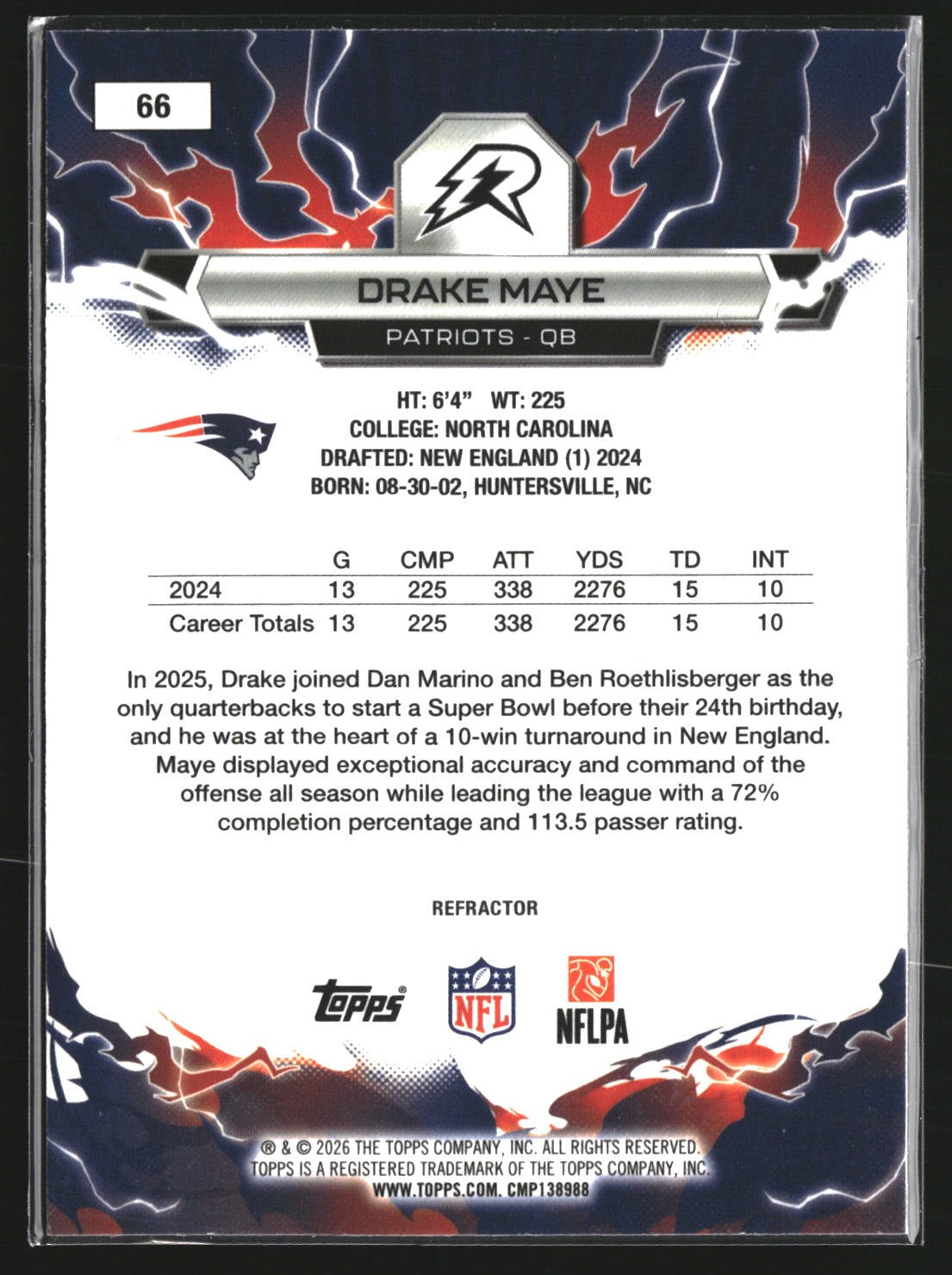 Drake Maye 2025 Topps Resurgence 66 Refractor New England Patriots
