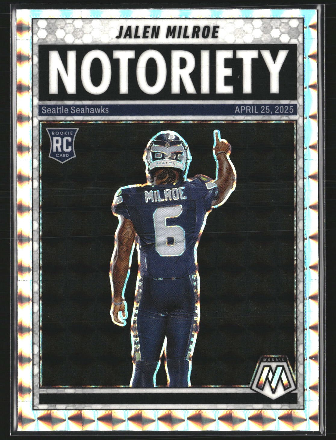 Jalen Milroe 2025 Panini Mosaic 15 Notoriety Mosaic Seattle Seahawks