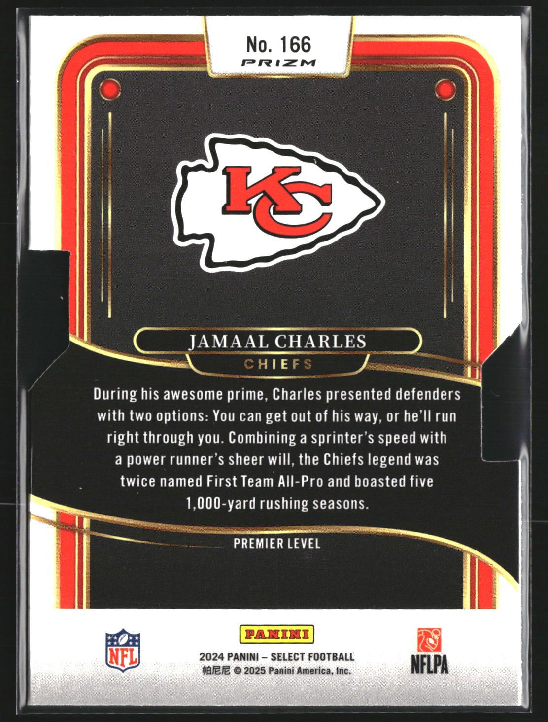 Jamaal Charles 2024 Panini Select 166 Silver Prizm Die Cut Kansas City Chiefs