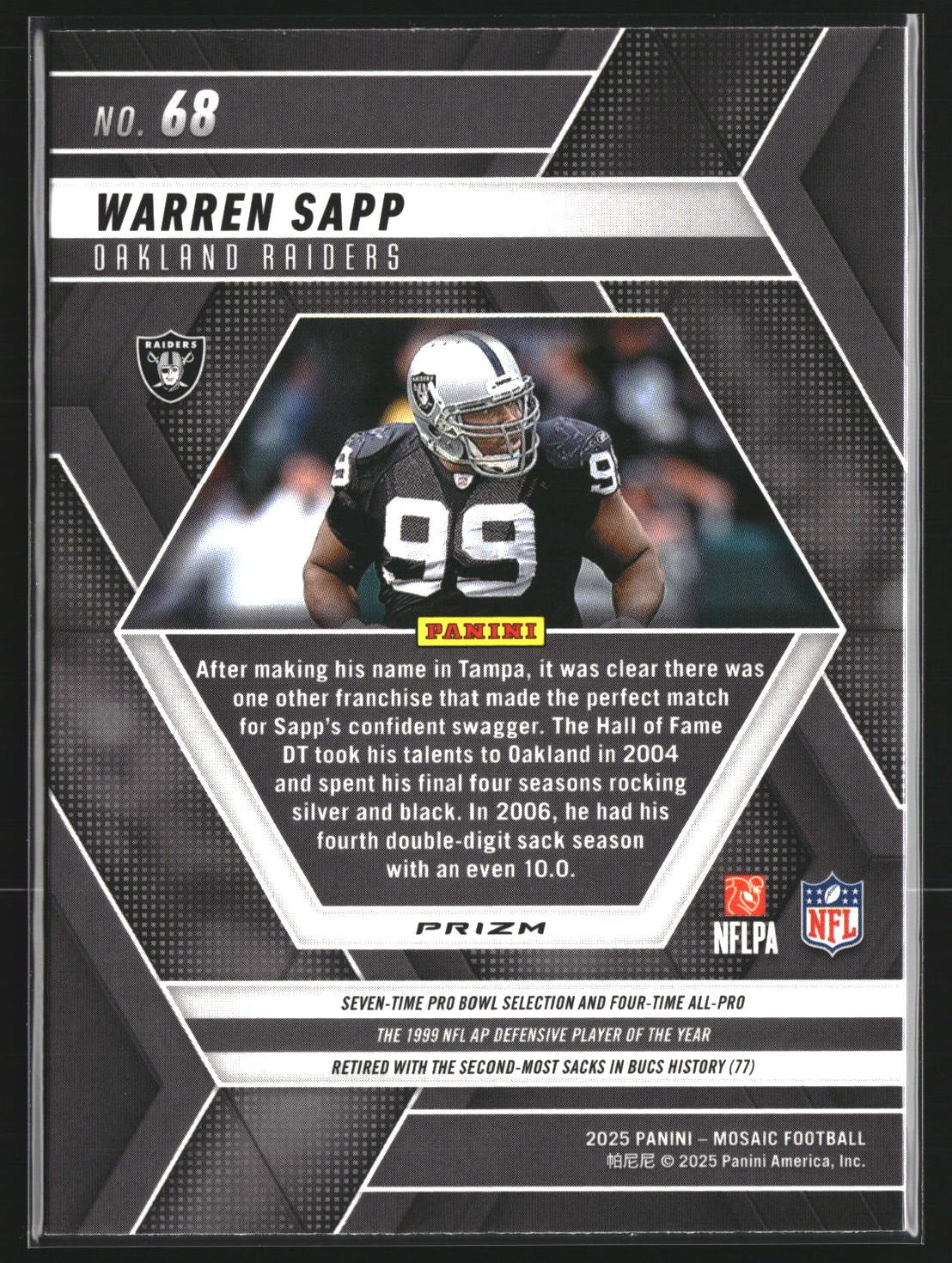 Warren Sapp 2025 Panini Mosaic 68 Red Scope HOF Oakland Raiders