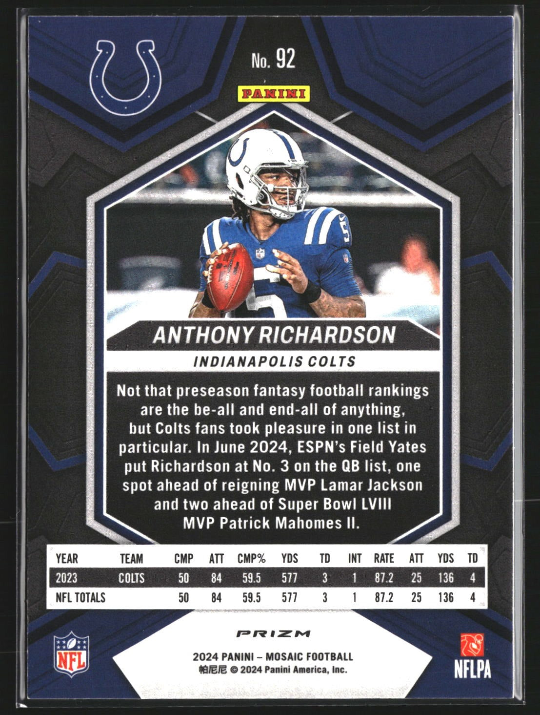 Anthony Richardson 2024 Panini Mosaic 92 Mosaic Green Indianapolis Colts