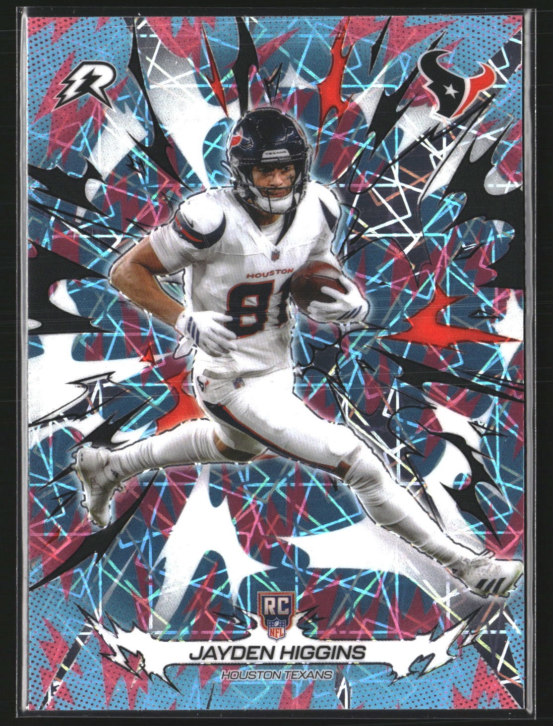 Jayden Higgins 2025 Topps Resurgence 136 Sky Blue & Pink Shock Refractor Texans