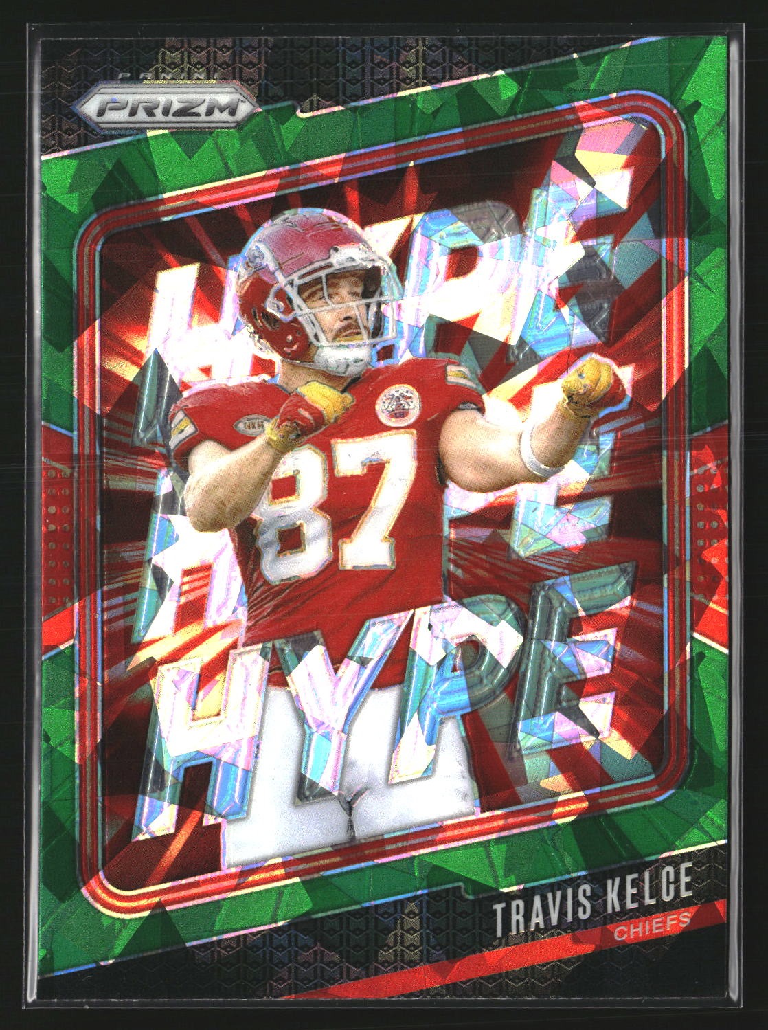 Travis Kelce 2024 Panini Prizm 7 Hype Green Ice Prizm Kansas City Chiefs