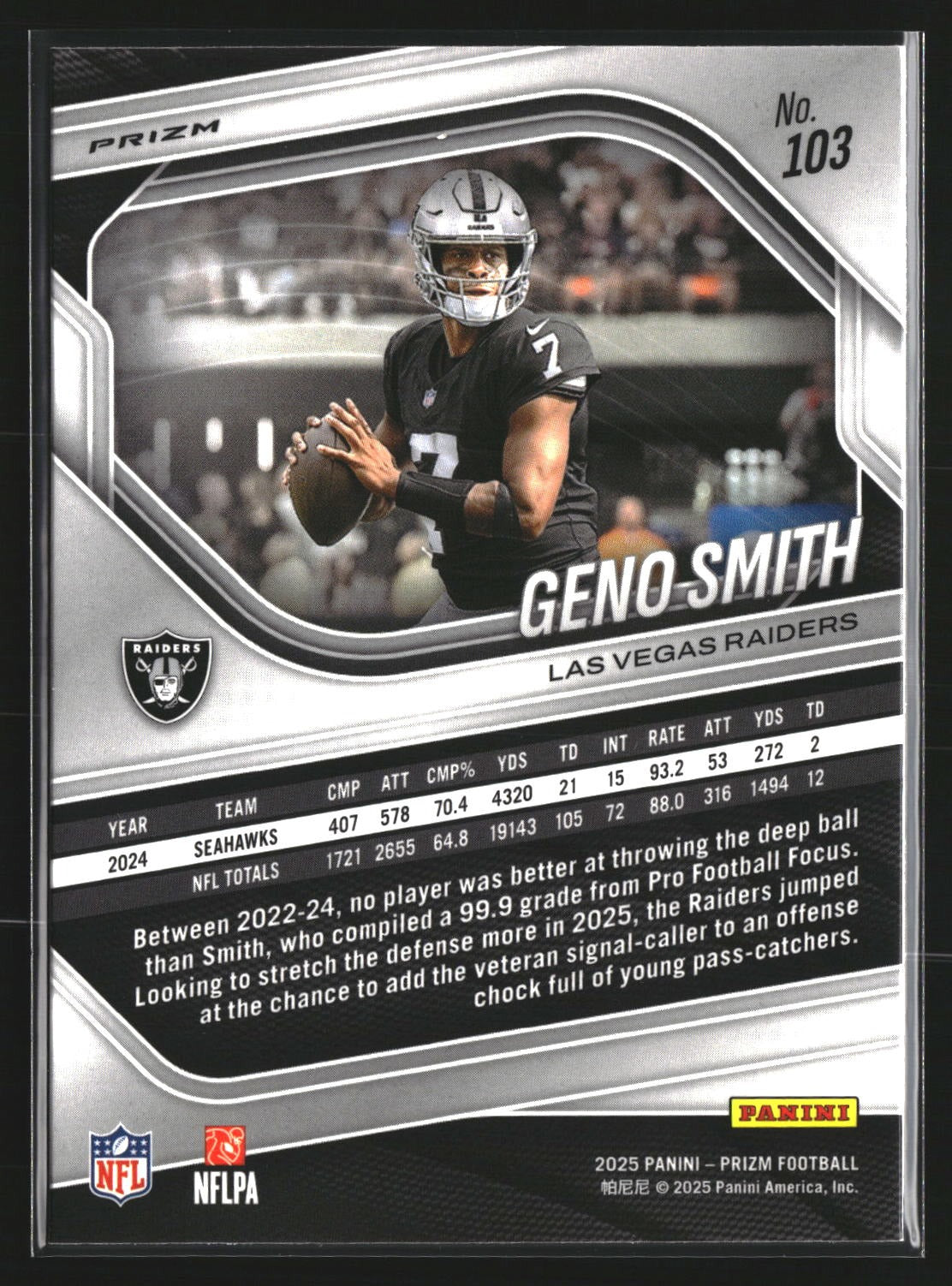 Geno Smith 2025 Panini Prizm 103 White Disco Las Vegas Raiders